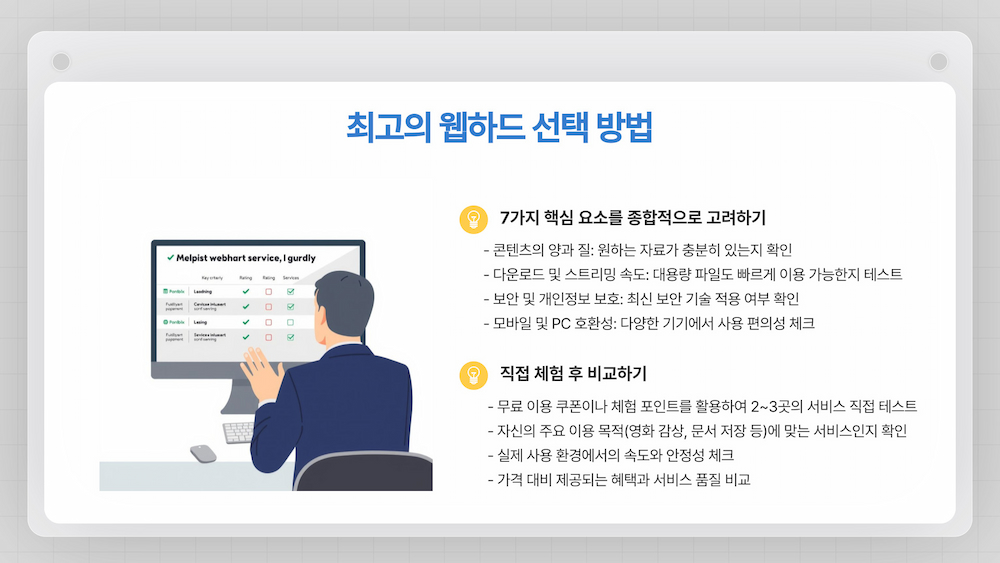 체크리스트에 표시하며 현명하게 웹하드를 선택하는 사람